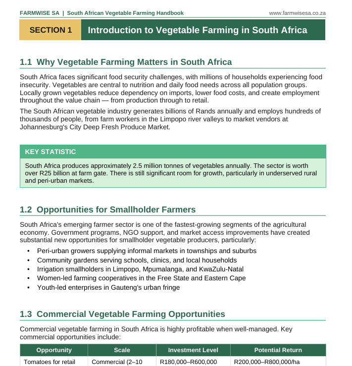 Vegetable Farming Handbook For South Africa